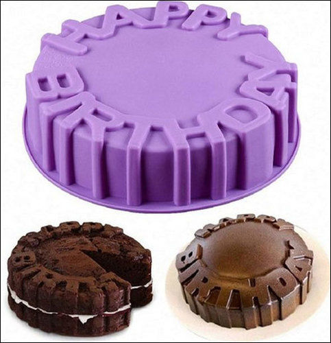 Coated Finish Purple Happy Birthday Silicone Round Mould For Cake