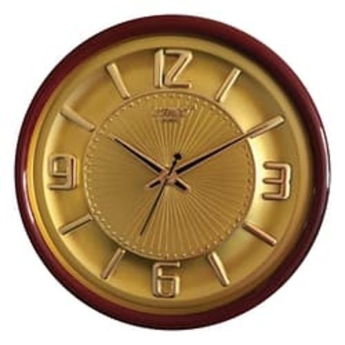 Brown Golden Color And Round Shape Plastic Abstract Quartz Wall Clock