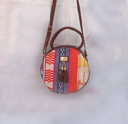 Light Weight Women Stylish Cotton Cross Body Bag For Casual Wear With Adjustable Fabric Straps