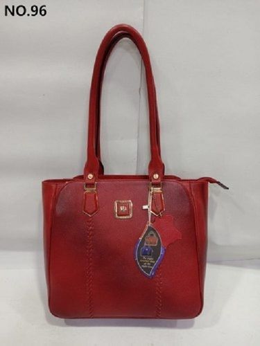 Rectangular Shape Very Spacious And Light Weight Zipper Closure Ladies Red Color Classy Leather Handbag Design: Hand Bag