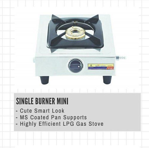 Single Burner Gas Stove For Kitchen Uses With Mild Steel Pan Support And Square Shape