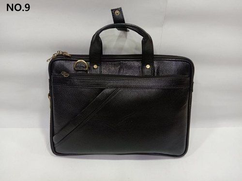 Very Spacious And Light Weight, Black Plain Design Anti Wrinkle Leather Laptop Bags For Mens