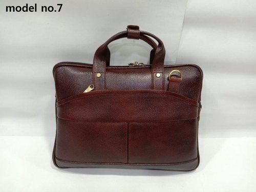 Very Spacious And Light Weight, Tan Plain Design Anti Wrinkle Leather Laptop Bags For Mens