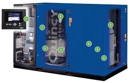 Metal Vibration Free Operation Quincy Oil Lubricated Screw Air Compressor (10- 500 Hp)