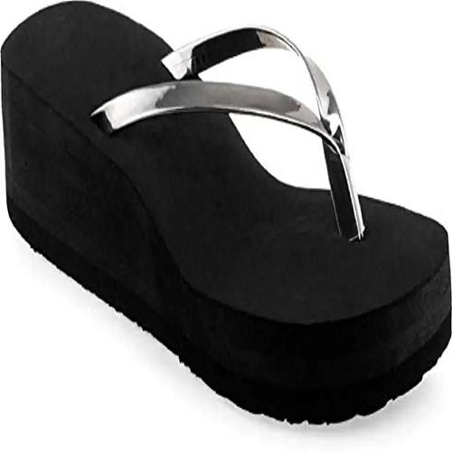 Black Comfortable And Stylish Wedge Slippers For Girls