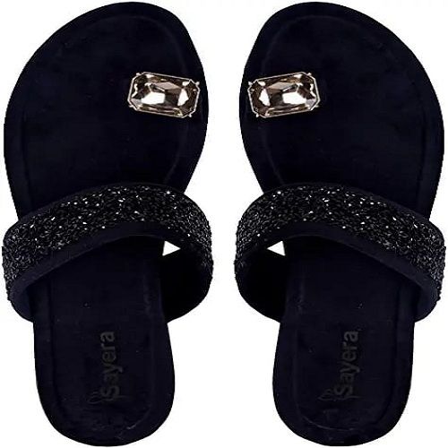 stylish fancy Black Flat Sandals For women - ADEERA - 3151494