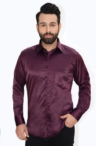 Eggplant Color Regular Fit Skin Friendly Mens Full Sleeves Satin Casual Plain Shirts Age Group: Adults