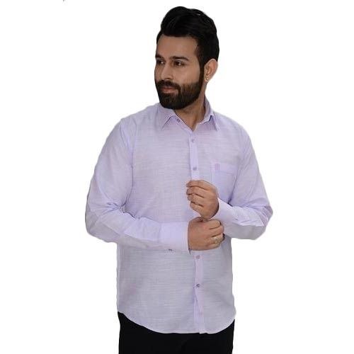 Light Purple Regular Fit Skin Friendly Mens Full Sleeves Linen Casual Plain Shirts