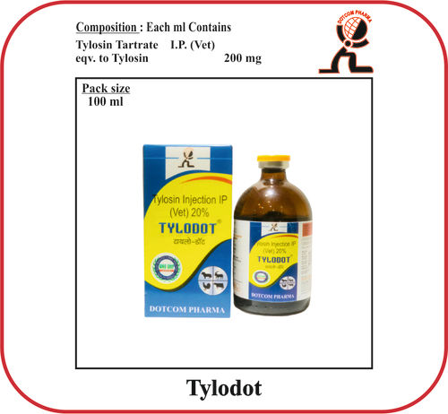 Tylosin Tartrate 20% Injection Tylodot For Veterinary Use Ingredients: Solution Compound