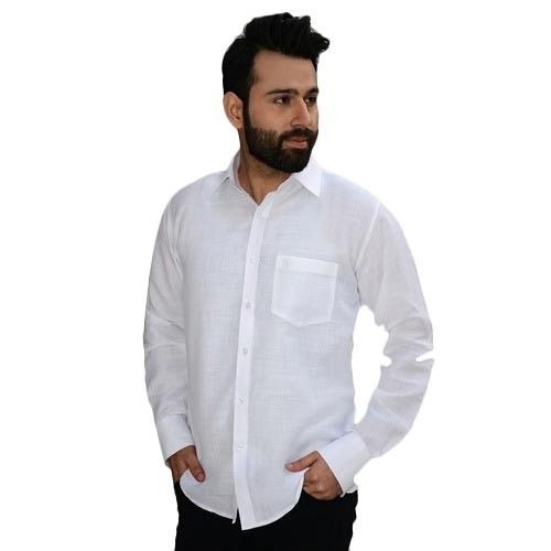 White Regular Fit Skin Friendly Mens Full Sleeves Linen Casual Plain Shirts