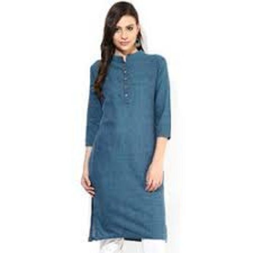 3/4 Sleeves Plain Dyed Khadi Cotton Ladies Kurti For Regular And Office Wear Bust Size: 40  Centimeter (Cm)