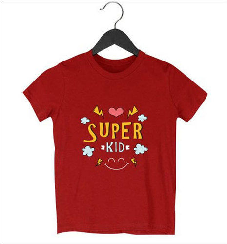 White Cotton Casual Wear Super Kids Maroon Printed T Shirts