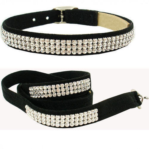 Light Weight And Skin Friendly Black And Silver Color Leather Dog Collar With Silver Color Metal Buckles