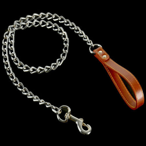 Light Weight, Plain Design And Silver Color Metal Dog Chain With Anti Rust Properties And Brown Color Dog Neck Collar