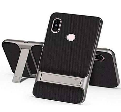 Rectangular Black And Grey Plastic Rock Stand Mobile Back Cover