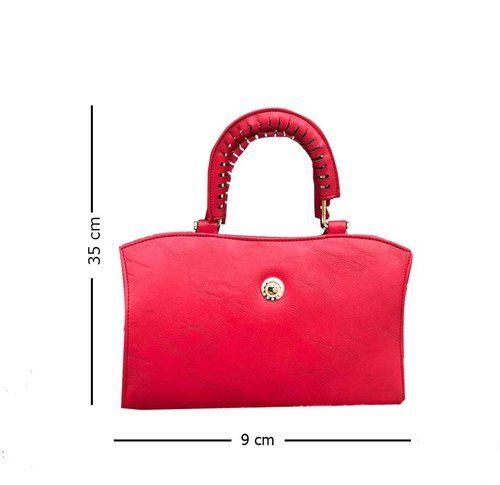 Red Very Spacious Rectangular Shape Trendy Duffle Leather Handbag With Sling For Office And Casual Use