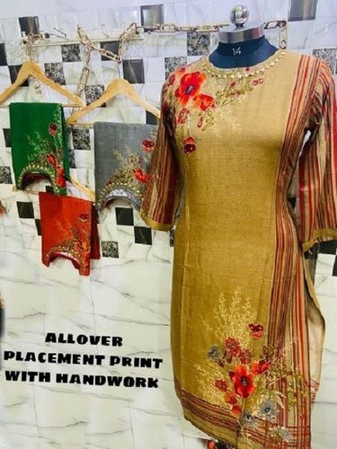 Casual Wear Multi Colors Round-neck Full Sleeves Ladies Hand Work Straight Kurti