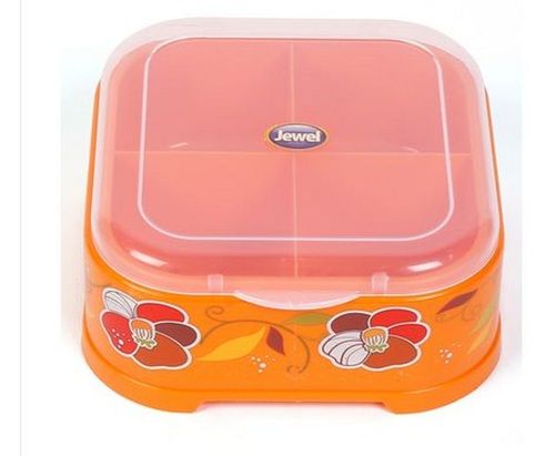 Multipurpose 4 Compartment Kitchen Storage Plastic Airtight Container With Lid Size: Subject To Availability Or Order