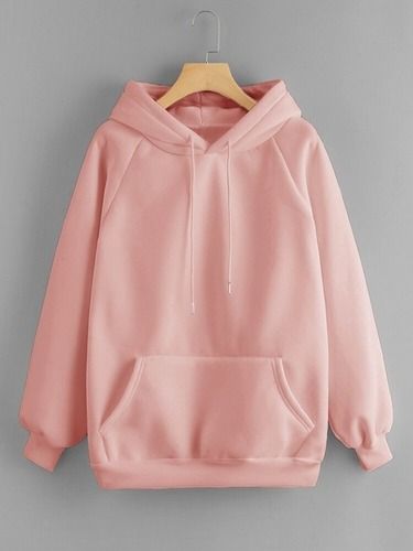 Anti Wrinkle Pink Color Full Sleeves Fleece Hoodies For Winter With Regular Fittings And Washable