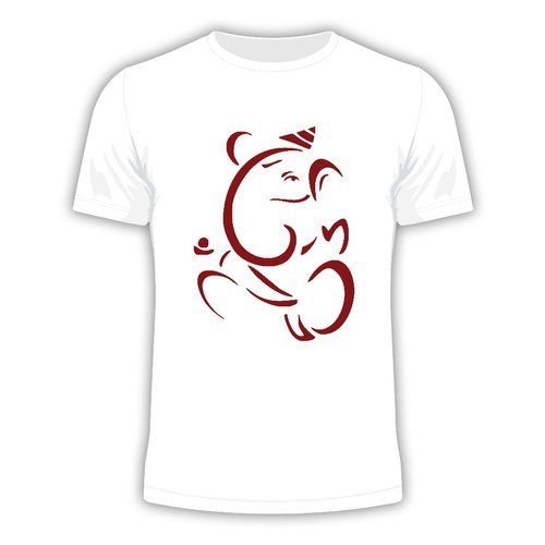 White Regular Fit Festive Wear Mens Half Sleeves Polyester Ganpati Sublimation T-Shirts Age Group: Adults