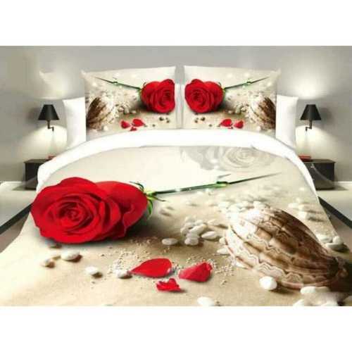 Cotton Rose Flower 3D Printed Single Bed Sheet for Home and Hotel Usage