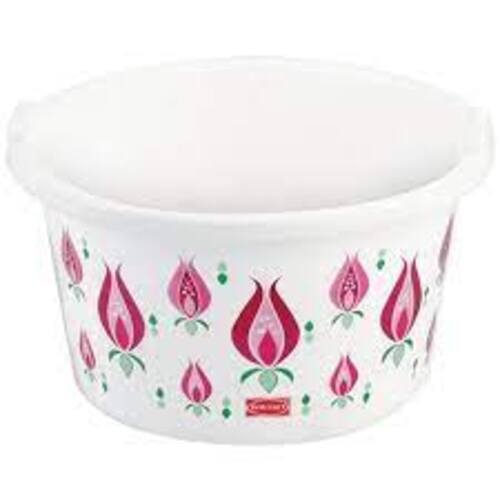 White Round Printed Flora Plastic Tub