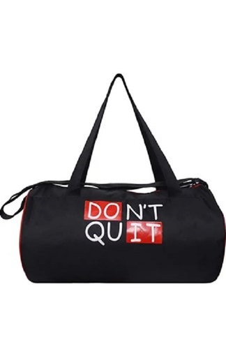 मॉइस्चर प्रूफ 10 Kg क्षमता का काला रंग और गोलाकार आकार में यूनिसेक्स के लिए प्रिंटेड पॉलिएस्टर जिम बैग स्ट्रैप एडजस्टेबल के साथ