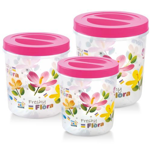 Alfa 3 Pcs Round Printed Plastic Container Set