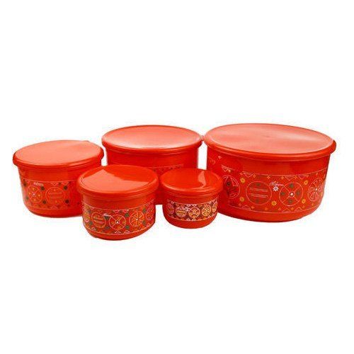 Alfa No 1 Random Plastic Printed  Round Container 5 Pcs Set