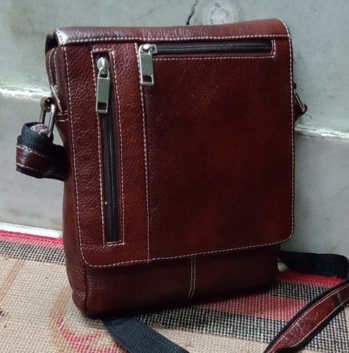 Very Spacious And Light Weight Plain Design And Brown Leather Sling Bag For Unisex Uses