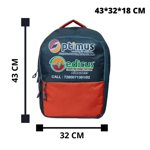 Moisture Proof Zipper Closure Orange And Blue Color Printed Design Promotional Backpack School Bags With 10 Kg Capacity