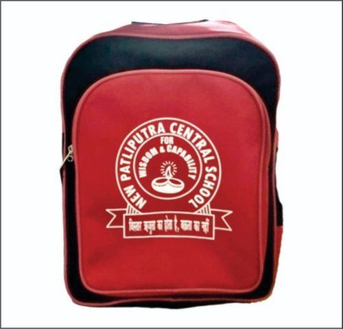 Moisture Proof Zipper Closure Red Color And Printed Design Promotional Backpack School Bag For Unisex Uses