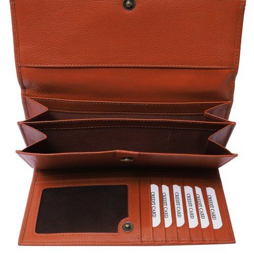 Foldable Type Plain Tan Color Rectangular Waterproof Leather Women Wallets With 5 Card Slots