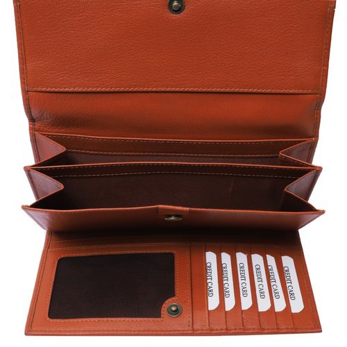 Foldable Type Plain Tan Color Rectangular Waterproof Leather Women Wallets With 5 Card Slots Size: Various Sizes Are Available