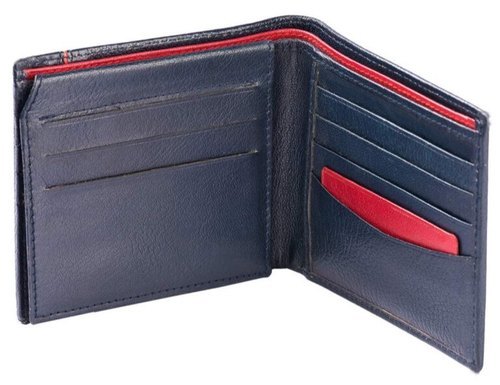 कार्ड होल्डर के साथ लड़कों और पुरुषों के लिए काला आयताकार और फ़ोल्ड करने योग्य प्रकार का नीला रंग का लेदर वॉलेट