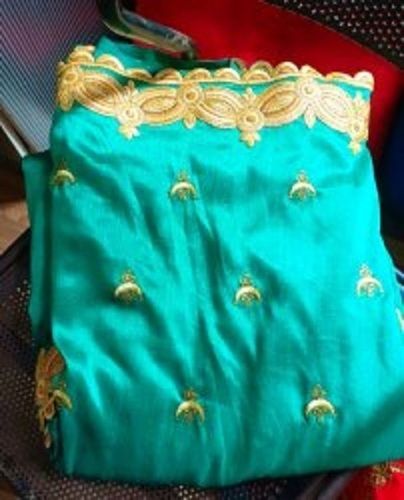 Turquoise Color Traditional Indian Ladies Embroidered Silk Bridal Saree With Blouse Piece