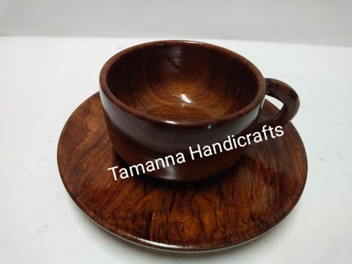 500 ग्राम वजन के साथ चाय और कॉफी परोसने के लिए पॉलिश सुंदर हस्तनिर्मित लकड़ी का कप प्लेट सेट