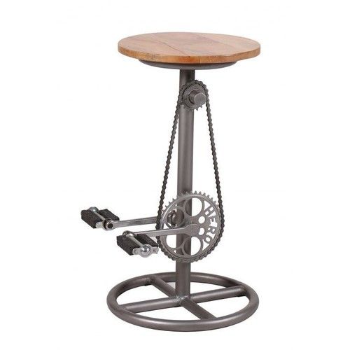 Fir Wood and Iron Base Bicycle Design Stool