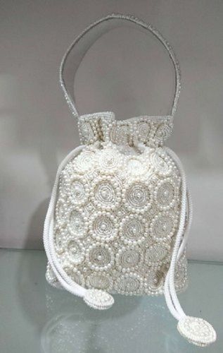 Handmade Anti Wrinkle Satin Fabric Silver Color Embroidery Women Potli Bag For Party Wear Size: Various Sizes Are Available