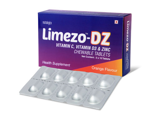 Limezo-Dz ऑरेंज फ्लेवर हेल्थ सप्लीमेंट विटामिन सी, डी 3 और जिंक चबाने वाली गोलियां प्रभावकारिता: पोषण को बढ़ावा दें