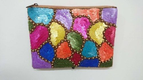 Multi Colored Rectangular Shape Handmade Satin Fabric Embroidery Hand Purse For Party And Casual Wear