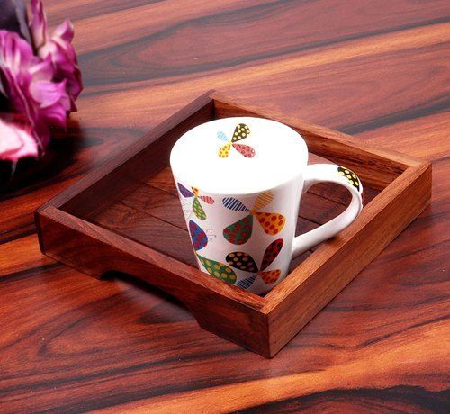 Wood Wooden Serving Tray With Handle For Restaurant And Buffing Finish And Square Shape