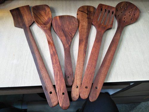 Brown Wooden Spoon Set For Kitchen Use With 12 Inch Size And Polished Finish (12 Pieces Of Sets)