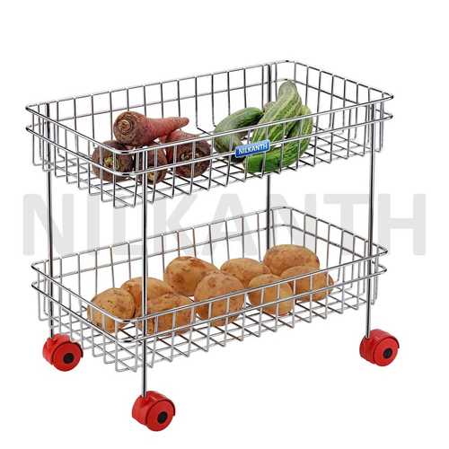 2 Racks Stainless Steel Kitchen Trolley For Vegetables And Fruits Storage Use: Home