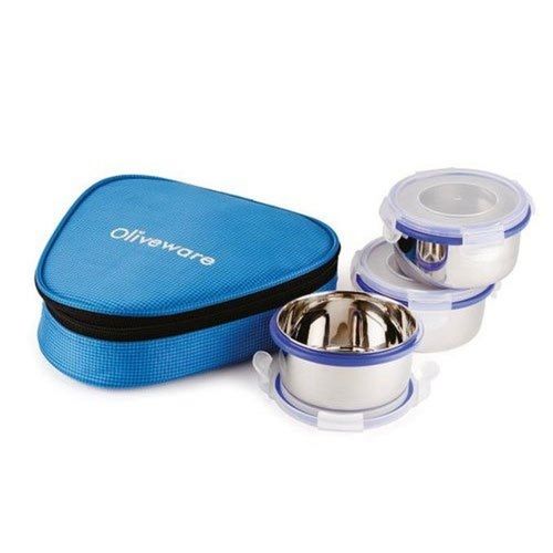 Dishwasher Safe Stainless Steel Lunch Box (Set Of 3 Container) For Office, Travel, Outdoor