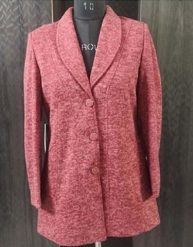 Formal Wear Woolen Full Sleeve Long Coat For Ladies