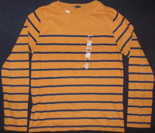 Orange And Blue Yarn Dyed Boys Round-Neck Full Sleeves Striped Cotton Casual T-Shirts Age Group: 3Y To 12Y