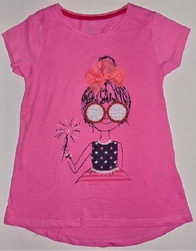 Pink Regular Fit Girls Round-Neck Cap Sleeves Printed Cotton Casual T-Shirts Age Group: 8Y To 16Y