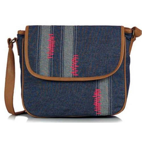 Comes In Various Colors Printed Design Denim Ladies Cross Body Bag With Adjustable Strap And Zipper Closure Type