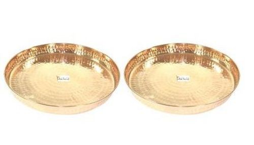 Round 12 Inch 100% Pure Copper Dinner Plate Set Of 2 Pieces For Home, Hotel